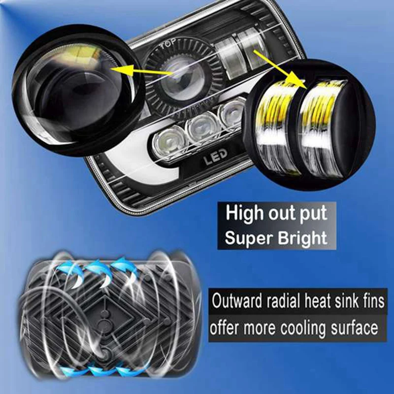 7 Inch Square Daytime Running Light Car Motorcycle Front Headlight DRL High Low Beam Flood Spotlights LED Work Light