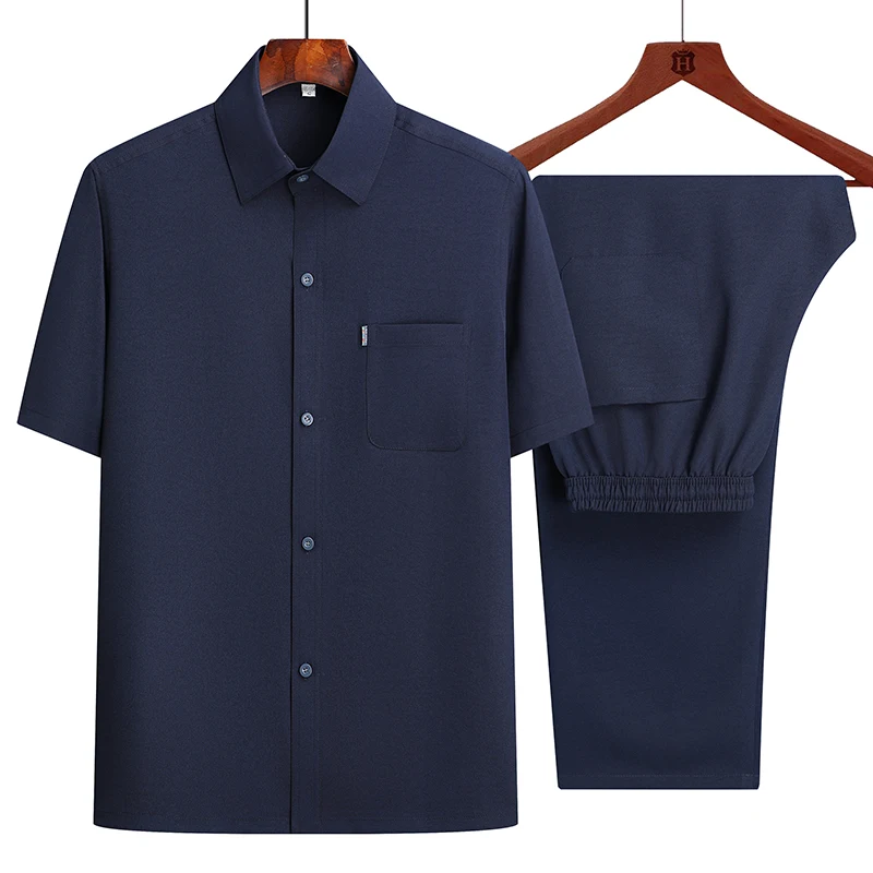 (Shirt + trousers) 2024 summer fashion men shirt short sleeve shirts mens sets High quality shirts male Two Piece M-4XL