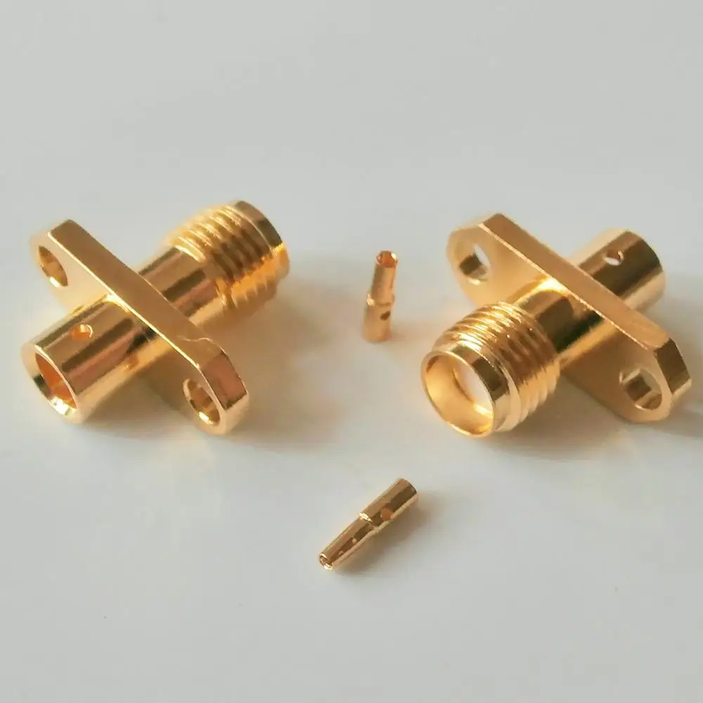 

1X New RF Connector SMA Female Rhombic plug With 2 Hole Flange Chassis Panel Mount deck Solder for semi-rigid RG402 0.141" cable