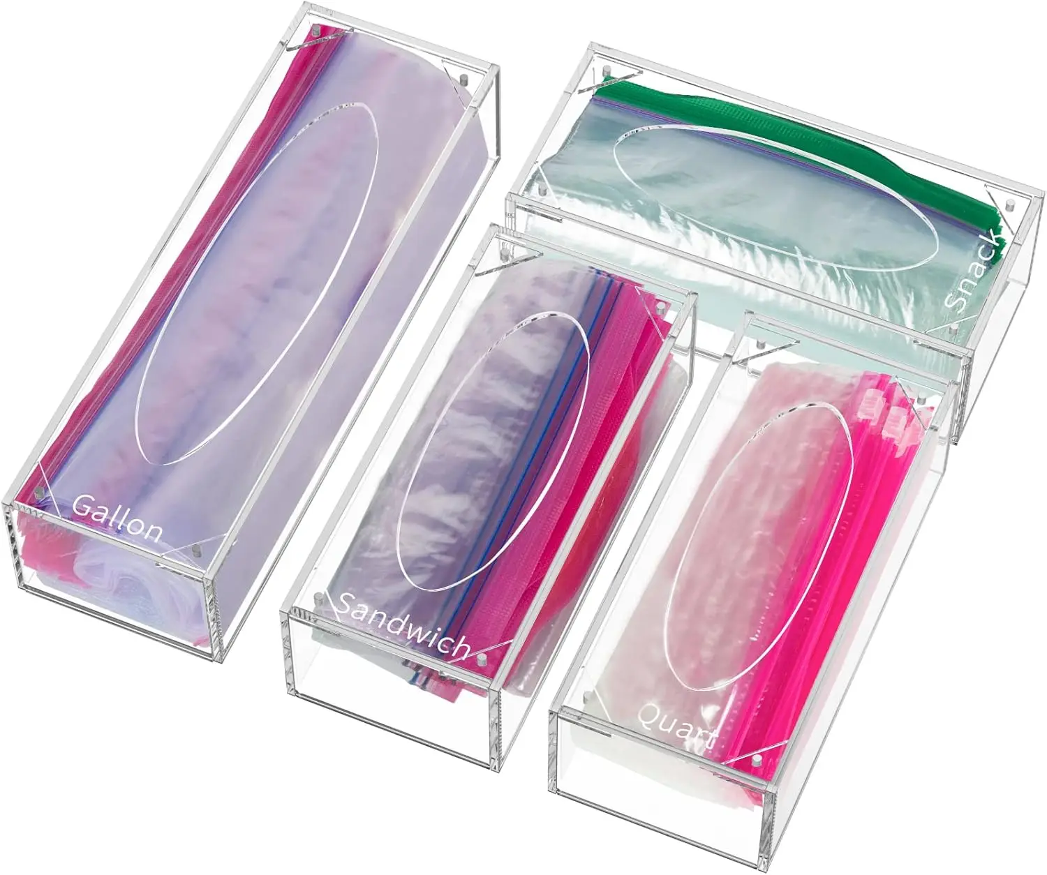 

Acrylic Kitchen Drawer Bag Organizer, 4-Pack for Gallon, Quart, Sandwich & Snack Bags - Clear