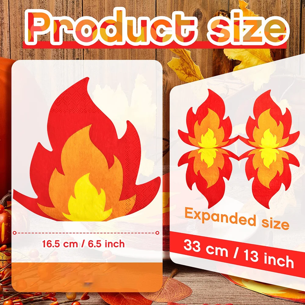 16PCS Fire Flame Napkins Beverage Napkins Disposable Paper Lunch Napkins for Fire Truck Fireman Sam Birthday Party Decorations