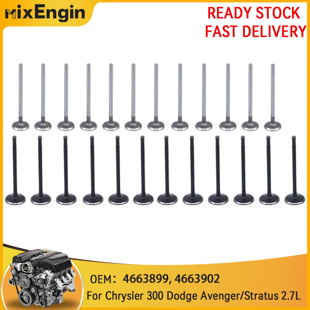 

24PCS Engine Intake & Exhaust Valves Set Fit 2.7 L For Chrysler 300 Dodge Avenger/Stratus Jeep 2.7L V6 GAS 98-10 4663899 4663902