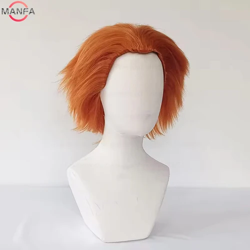 Imagen 2 del producto Peluca de Cosplay de novia de Chucky de alta calidad, pelo sintético corto naranja esponjoso resistente al calor, pelucas de Chucky de Anime de película + gorro de peluca