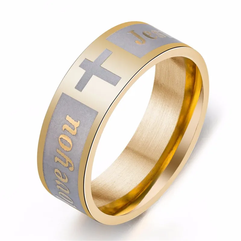 Jesus Love You Titanium Steel Christian Cross Ring for Men and Women Personalized Ring Customize Ring Engraved Ring