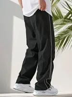 Men's Regular Plain Sports Straight Pants with Drawstrings and Elastic Waistband, Reflective Webbing Design, Suitable for Daily Leisure, Street Basketball, Fitness, Multi-Scenario Matchinging, Suitable for All Seasons 2