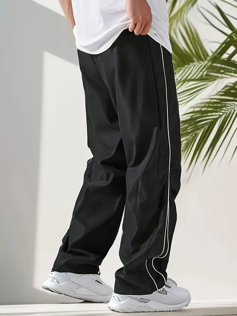 Men's Regular Plain Sports Straight Pants with Drawstrings and Elastic Waistband, Reflective Webbing Design, Suitable for Daily Leisure, Street Basketball, Fitness, Multi-Scenario Matchinging, Suitable for All Seasons 2