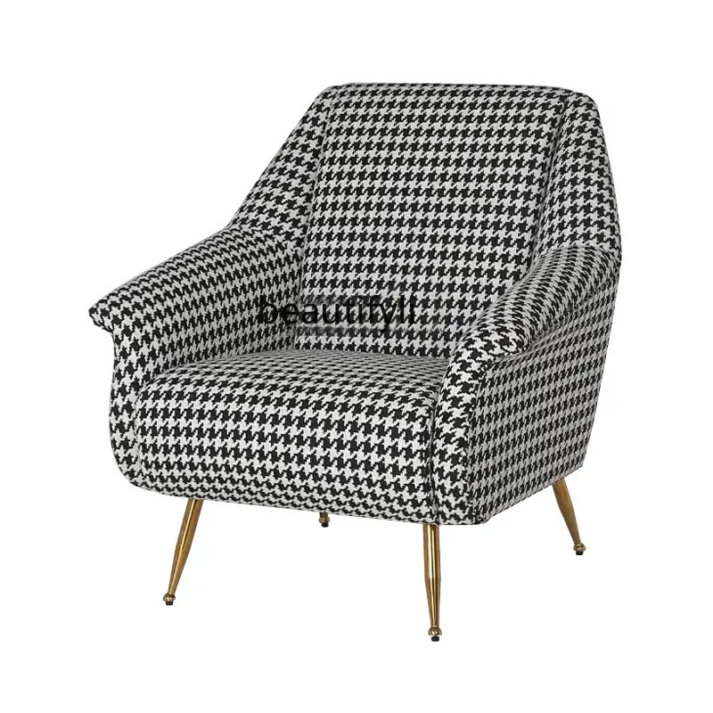 

yj Light Luxury Houndstooth Single Sofa Living Room Modern Minimalist Fabric Armchair