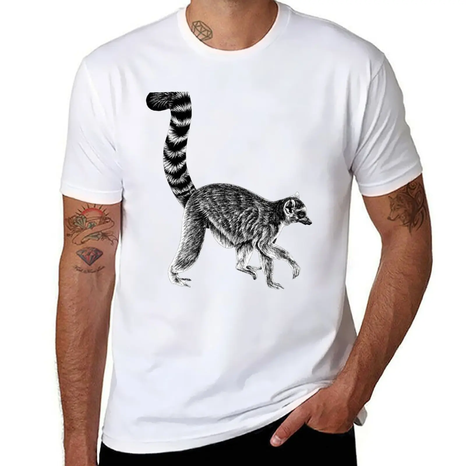 

Walking ring-tailed lemur monkey ink illustration 2 T-Shirt man t shirts cotton printed t shirts for man T-Shirt