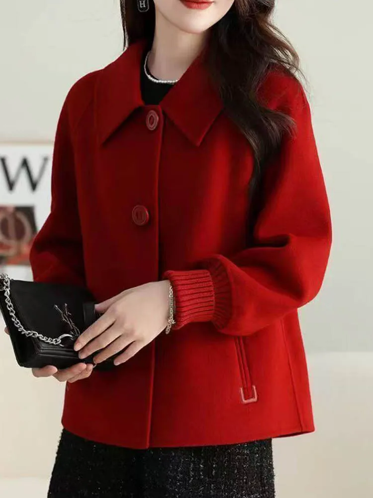 ملابس خارجية صوفية على الموضة الكورية سترات نسائية غير رسمية برقبة على شكل طية صدر واحدة سترات خريف وشتاء بأكمام طويلة من مزيج الصوف Chaquetas #3