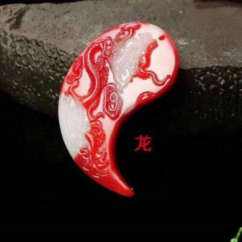 Set Natural Chicken Blood Hand Carved Dragon and Phoenix Jade Pendant Fashion Boutique Jewelry Couple Necklace Gift Accessories