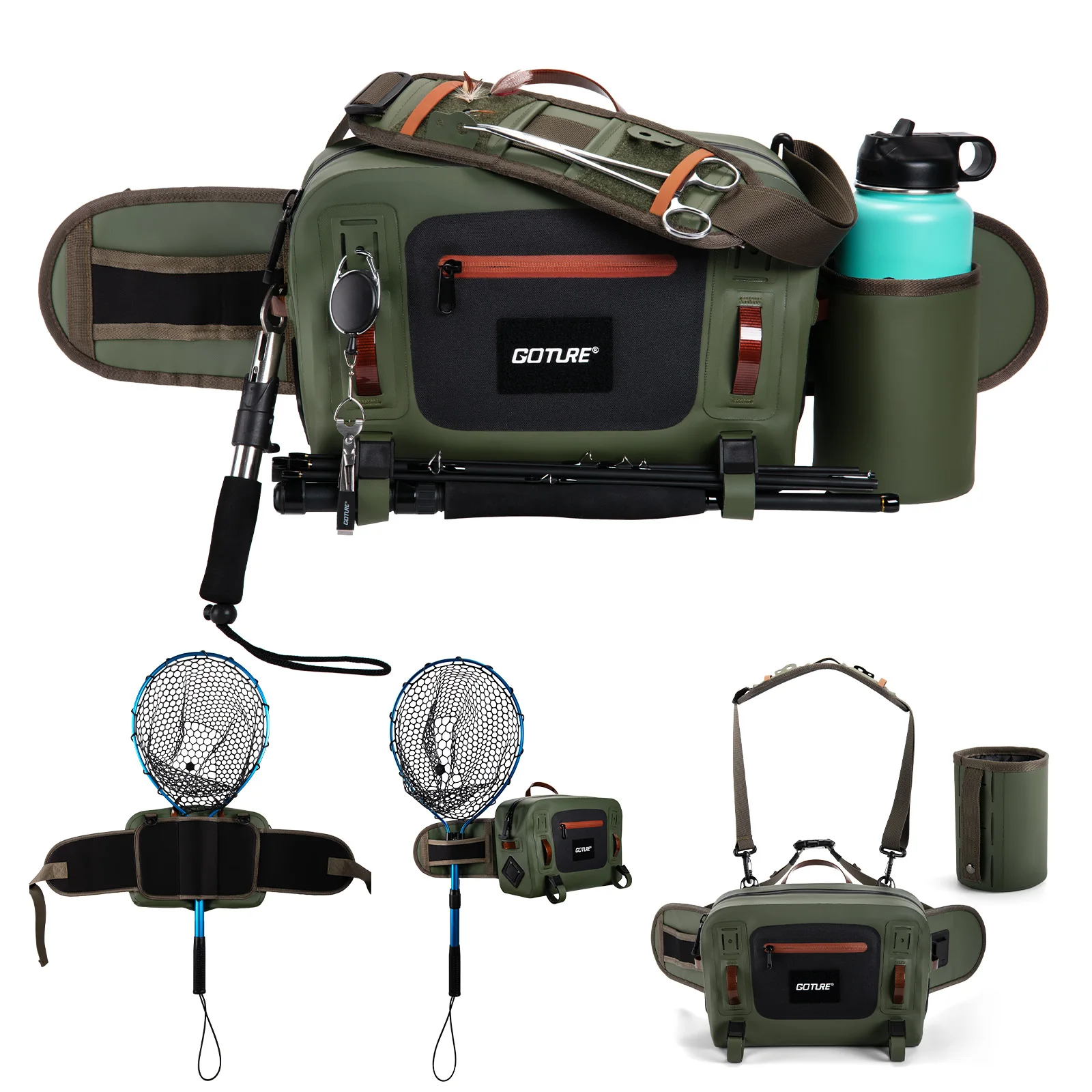 

Goture 10L Водонепроницаемая поясная сумка для рыбалки нахлыстом 34,5x23x12,5 см Сверхлегкая нагрудная сумка с несколькими карманами и стойкой для хранения удочек