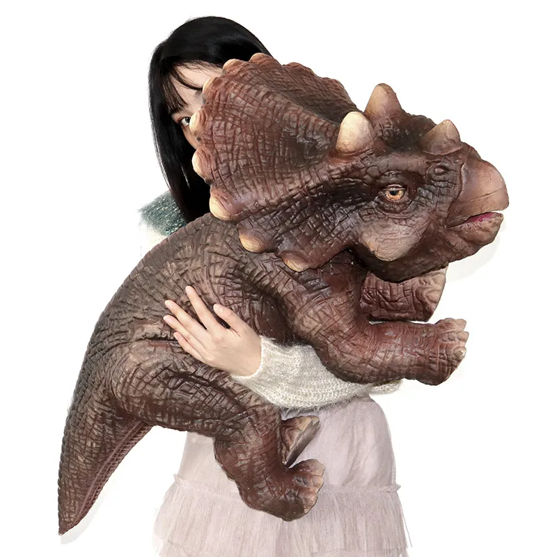 Cute Hand Control Silicone Realistic Triceratops Baby Animatronic Dinosaur T-rex Puppet Cosplay Costume