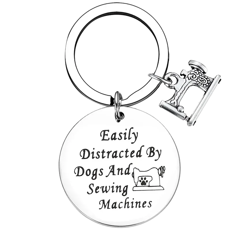 Dog Lover Gift Quilting Keychain Dogs and Sewing Machines Sewing Gifts Key Chain Pendant Jewelry Seamstress Designer Gifts