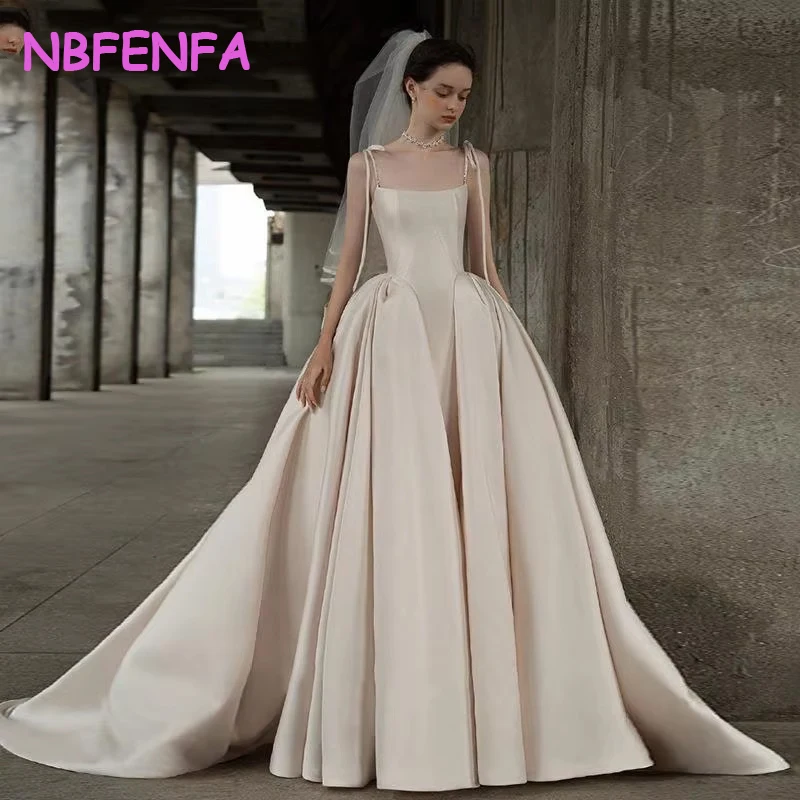 

NBFENFA Satin Main Wedding Dress 2024 New Bride Retro Hanging Strap Outgoing Dress Simple Photography Light Wedding Dresses