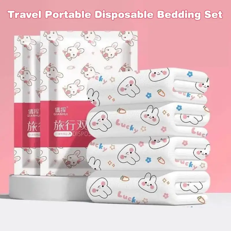 Disposable Bedding Set Extra Thick Nonwoven 4 Pieces Set Duvet Cover Bed Sheet for Spa Hospitals Travel Hotels