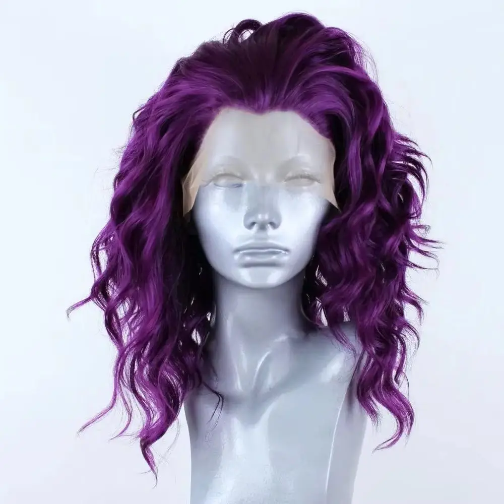 Purple Bob Wavy HD 13x4 Synthetic Lace Front Wigs Curly Glueless Wear To Go Invisible Hairline Heat Resistant Colored Lace Wigs