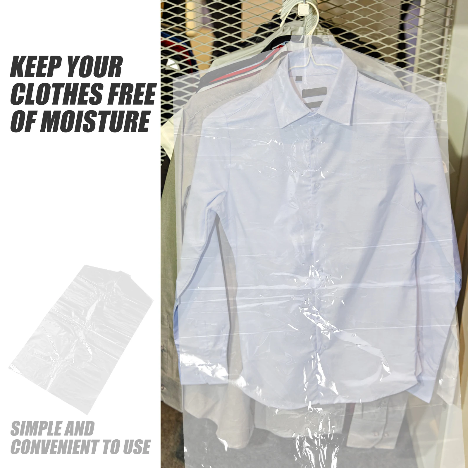 

60pcs Plastic Garment Storage Bags Dust Covers For Clothes Coats Suit Overcoat Wardrobe Waterproof Moisture-Proof Wear-Resistant