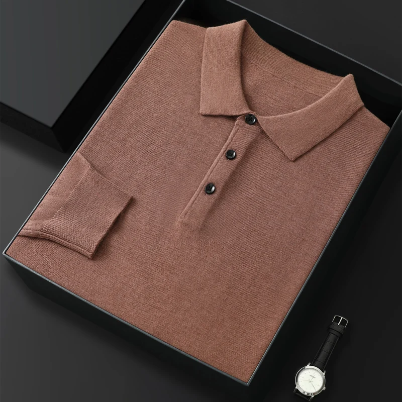 Picture 6: Slim-fit button autumn and winter new 100% Merino wool men's pullover polo collar sweater Fashion warm undershirt shirt top