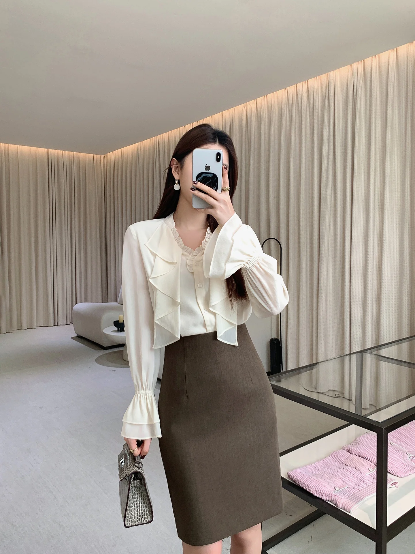 

Женская летняя юбка Ele Coffee High Waist Slim Fit для деловых встреч и повседневной носки Island Song Lady Sle