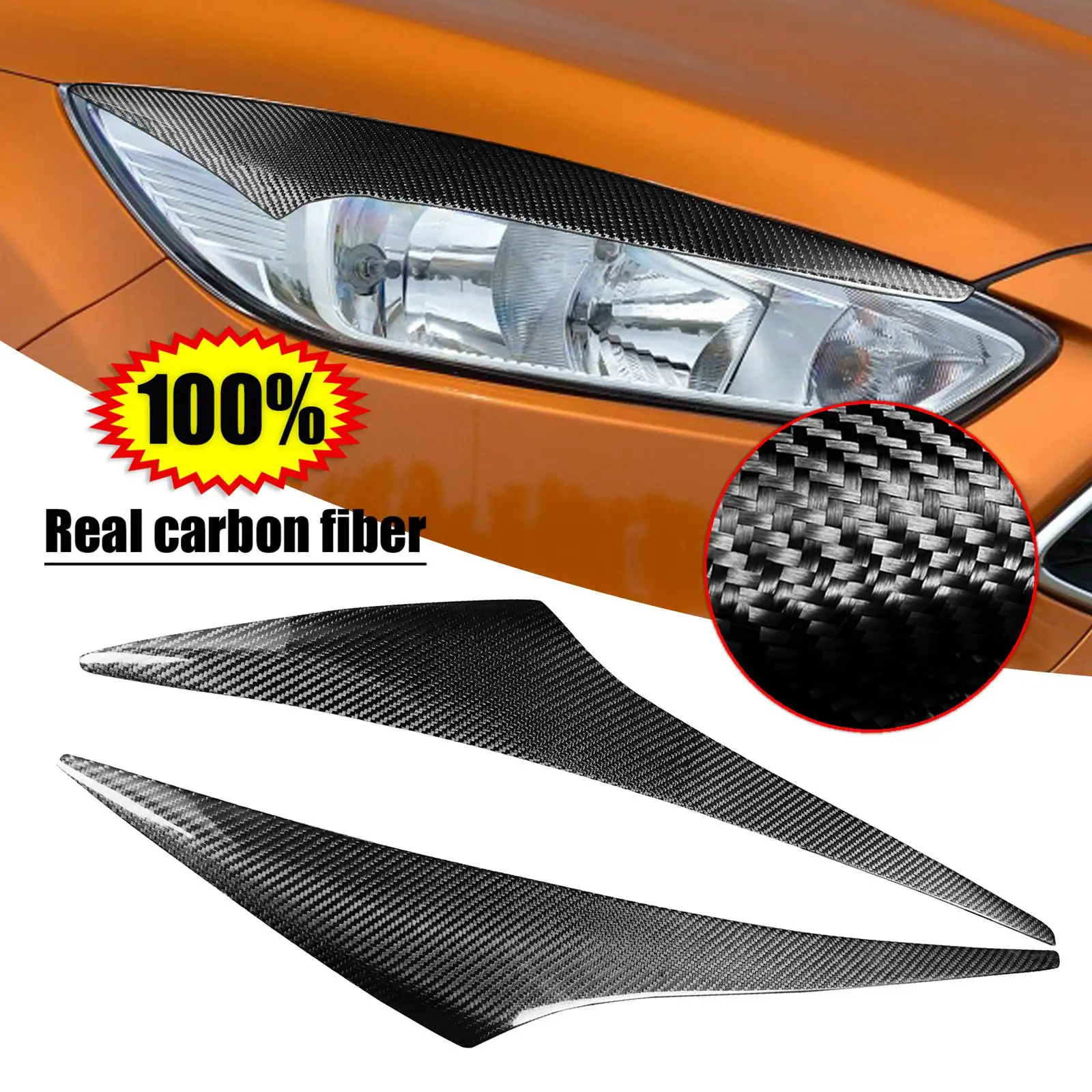 Carbon Fiber Headlight Eyebrow Eyelid Cover Trim For Ford Focus MK3 2015-2017 2016