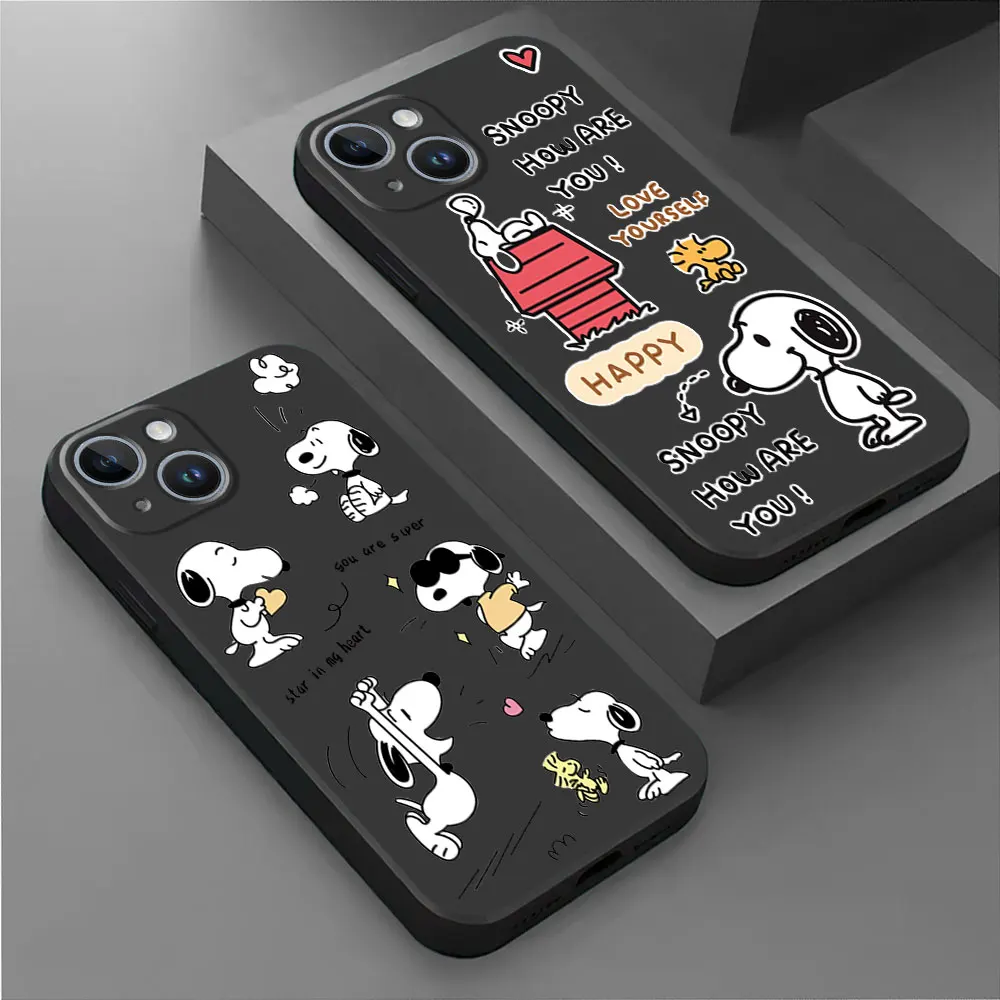 Black Soft Phone Case for Xiaomi Mi Note 10 13 12T 11T 11 Lite 12 Lite CC9 Pro 10T Pro 11T Cute animal s-snoopy Cover Shell