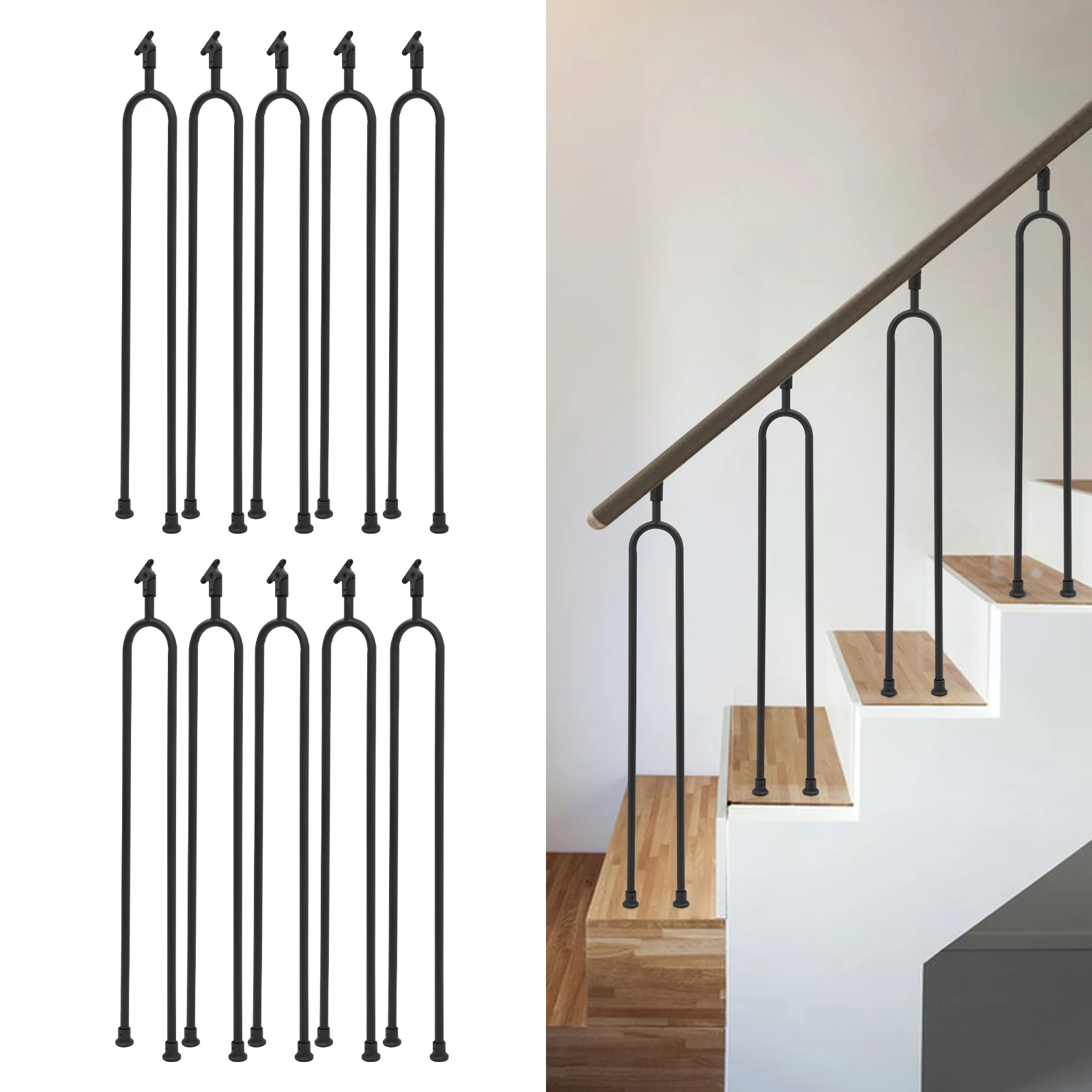 10pcs Black Iron 101cm U-shaped Stair Column Adjustable Roof Arch Handrail Support Column
