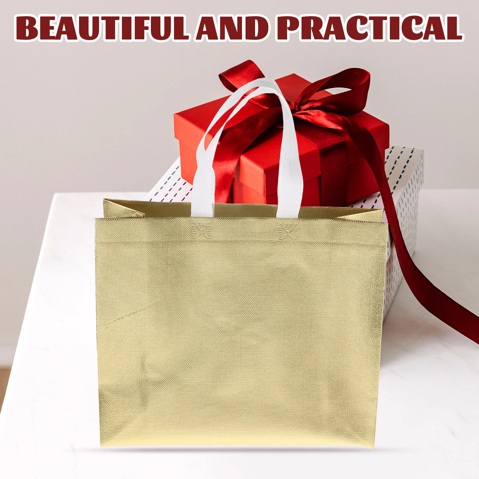 

10pcs Foldable woven Tote Color Printed Large Gift Bags Gold Laser Small Gift Bags Bag Portable Storage Shopping Bag