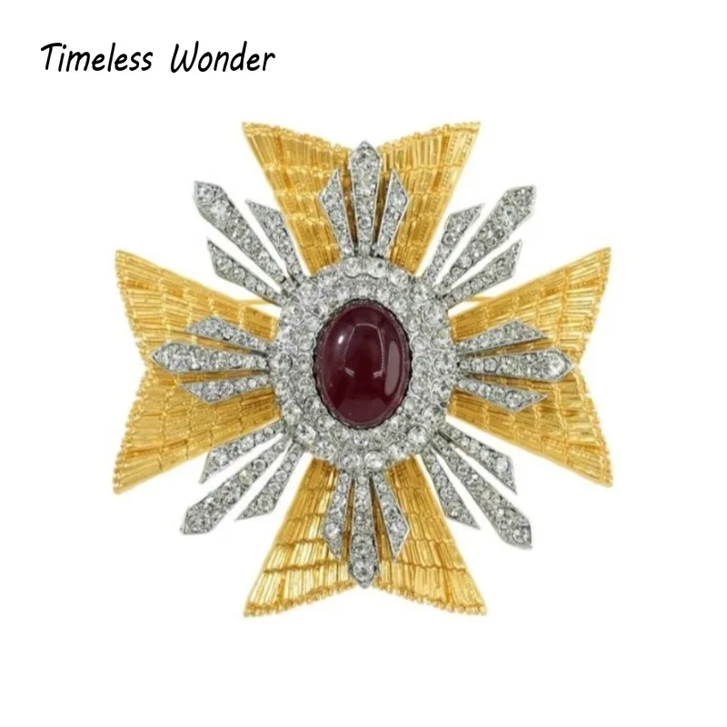 

Timeless Wonder Fancy Zircon Geo Glass Cross Brooch Pins for Women Designer Jewelry Runway Rare Luxury Gift Cute Top 2388