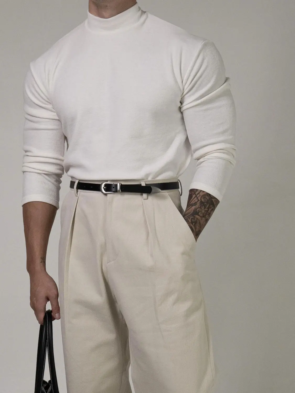 Fitness T-shirt Men's Clothes Spring Training Suit Threaded Turtleneck Slim Fit Sports Quick Dry Breathable Long Sleeves JJ1359
