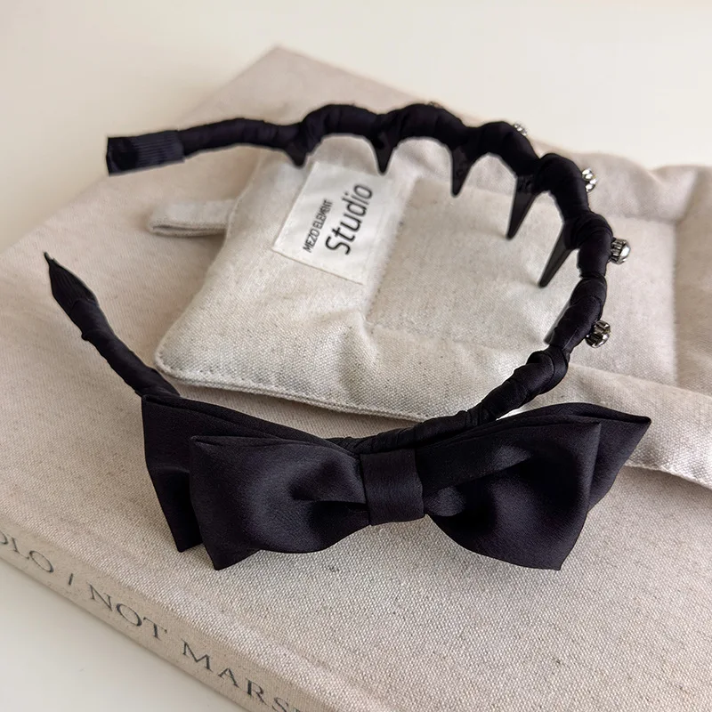 Headband Satin Bow Wide Wave Grip Non Slip Crown Lifting Elegant Premium Comfortable Versatile for Women Daily Flyaway