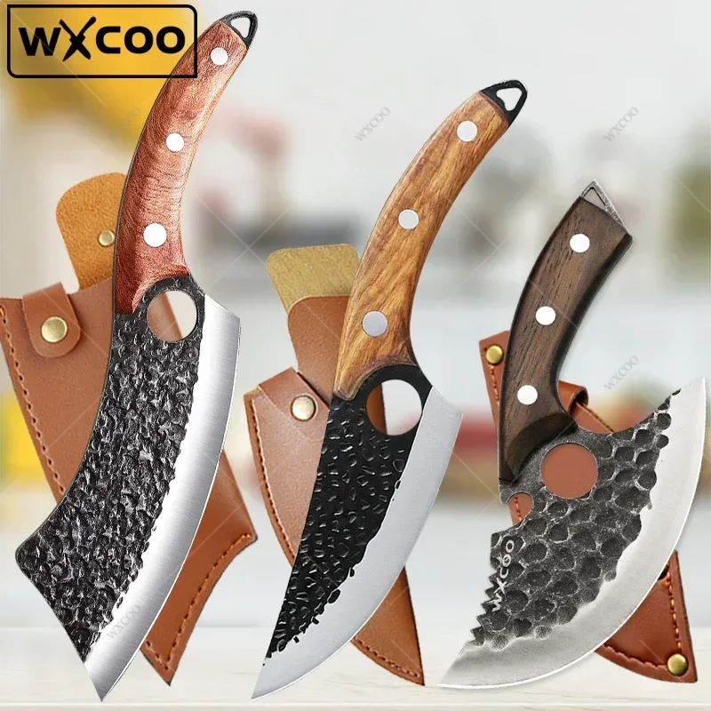 Forged Kitchen Chef Knives High Carbon Steel Meat Boning Cleaver Cheese Knife Professional Butcher Fish Fruit Knife with Cover