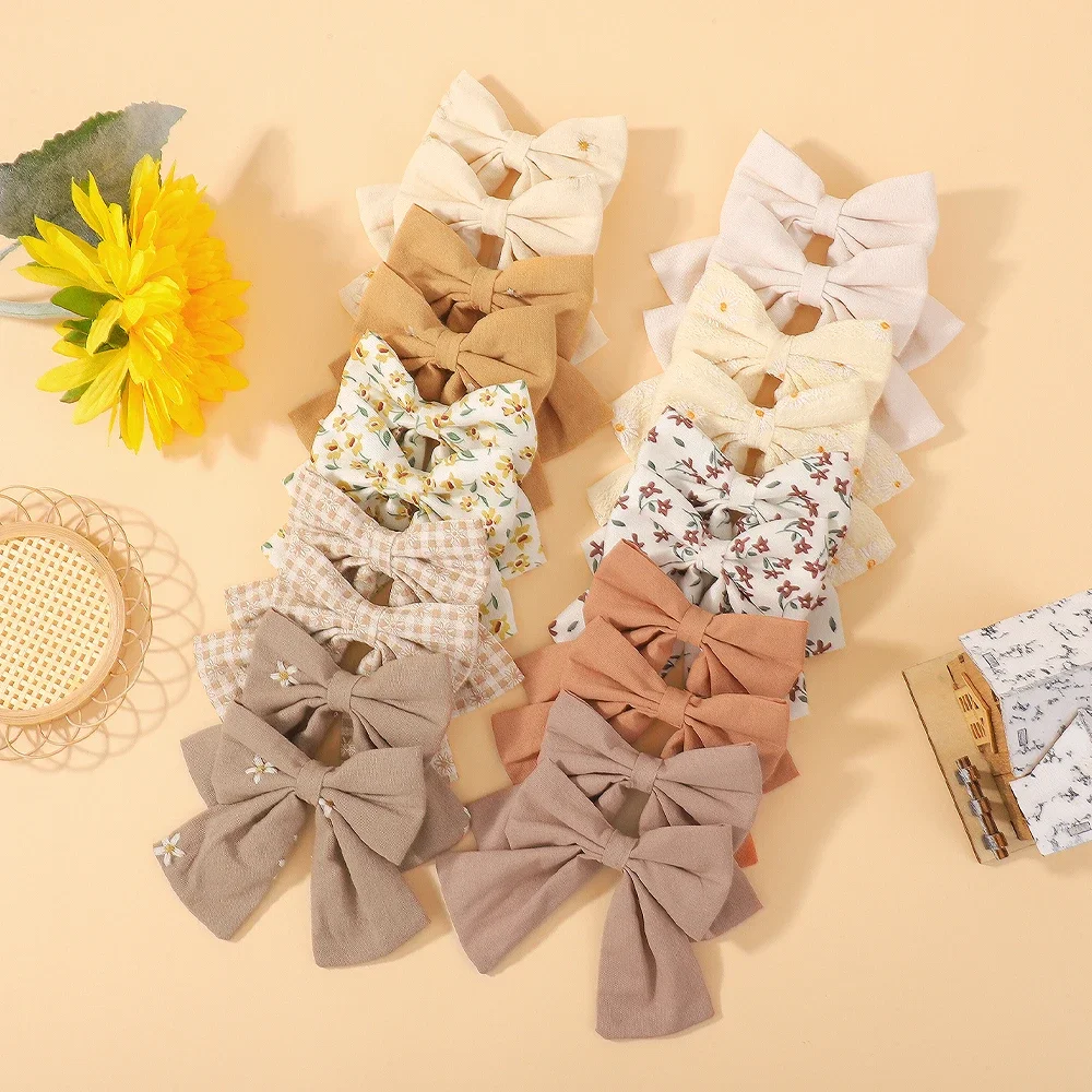 

10Pcs Lovely Embroidery Flower Bows Hair Clips for Baby Girls Cotton Bowknot Hairpins Barrettes Headwear Kid Hair Accessories