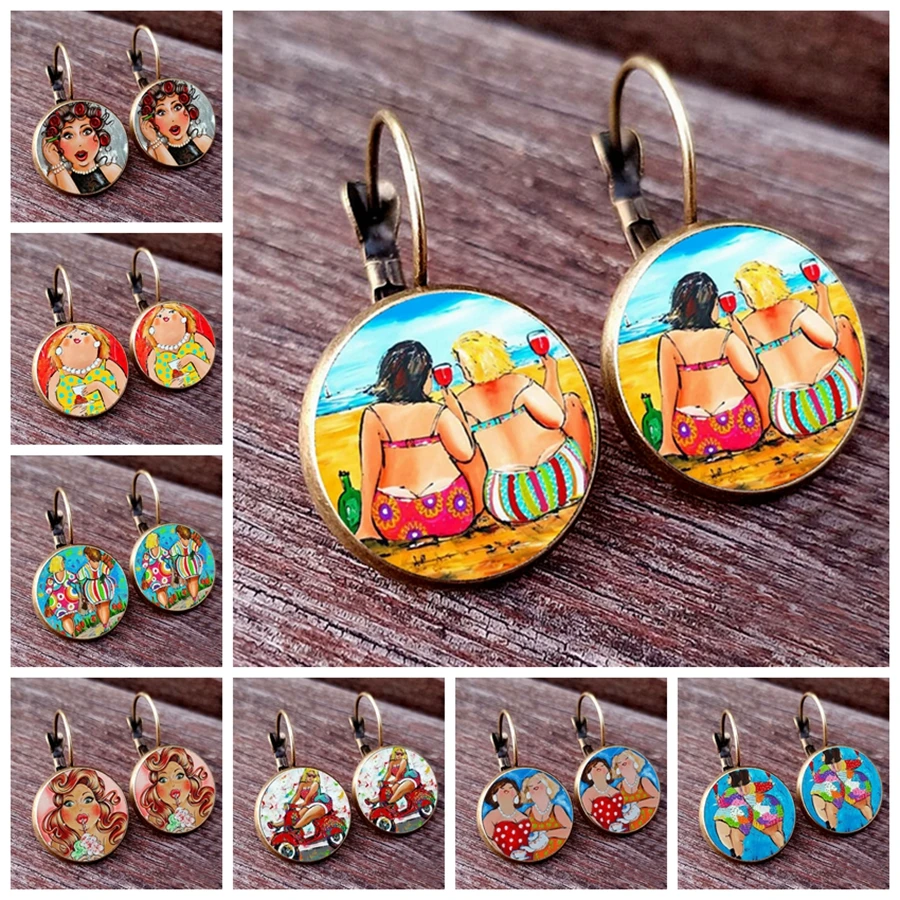 2024 Colored Cartoon Sexy Fat Women Earrings Fat Girls Party Glass Round Top Earrings as Gift for Best Friends Earrings Jewelry