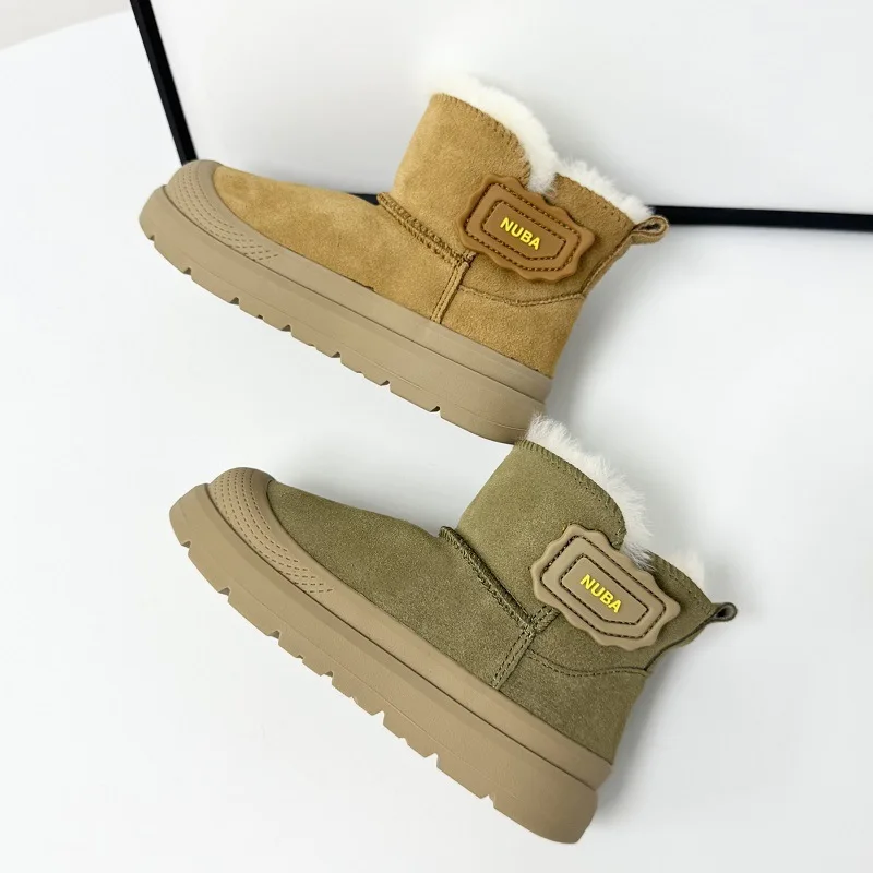 جلد طبيعي الفتيات أحذية أطفال طويلة الرقبة الشتاء الدافئة الصوف بطانة الأطفال أحذية الثلوج مقاوم للماء عدم الانزلاق جلد البقر الفتيان الأحذية #6