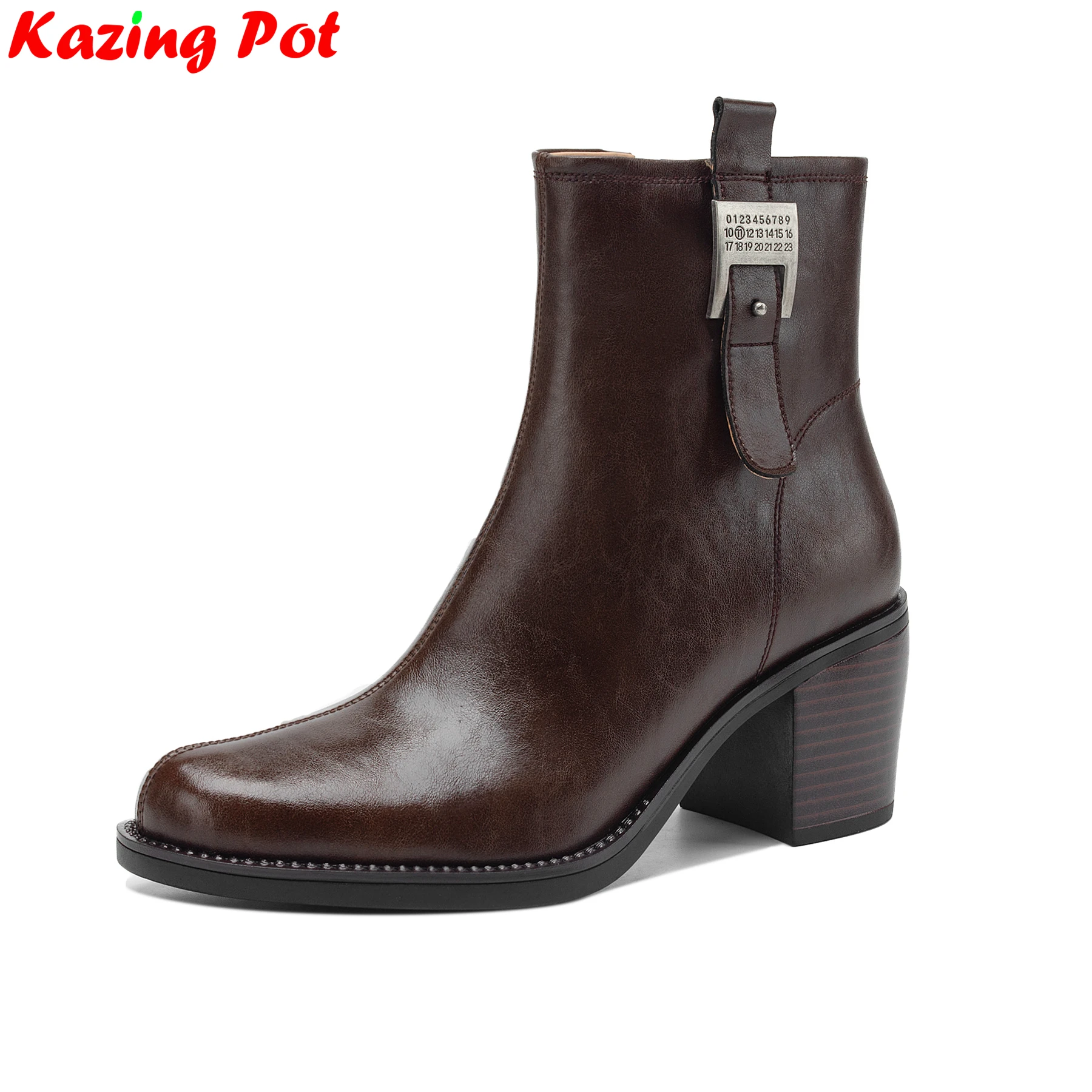 2027 Plus Size 34-42 Cow Skin Round Toe High Heels Brand Cold-resistant Snow Boots Warm Winter Shoes Dating Retro Ankle Boots