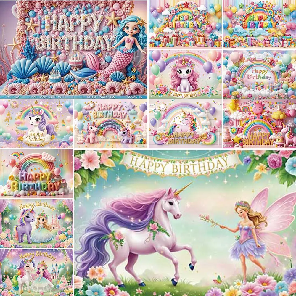 

MOON.QG Princess Unicorn Children's Birthday Party Decoration Backdrop Baby Boys Girls Mermaid Butterfly Gifts Fairy Background