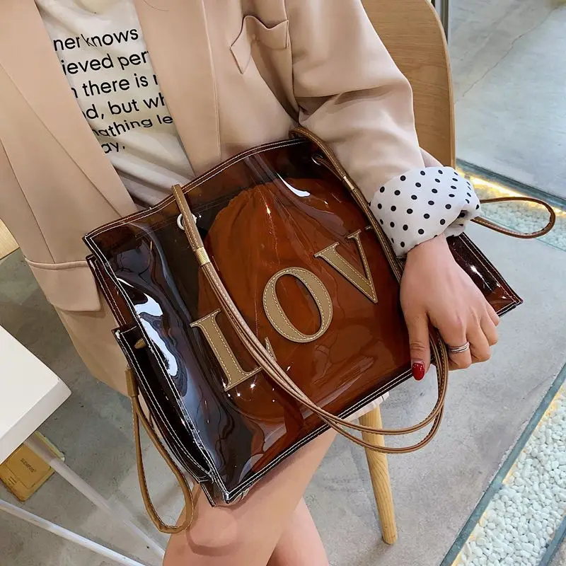 Große Capaci Damen-Strandtasche aus PVC, transparente Gelee-Umhängetasche, Sommerfaion, vielseitige Einzelschulter-Umhängetasche