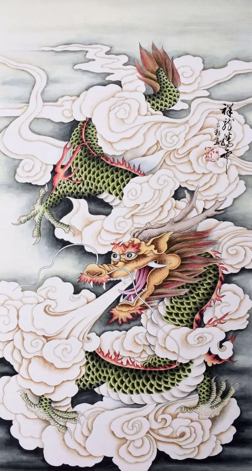 ORIGINAL ASIAN ART CHINESE FIGURE PAINTING Dragon king&cloud Art Picture Print Silk Poster Living Room Decor Home Wall