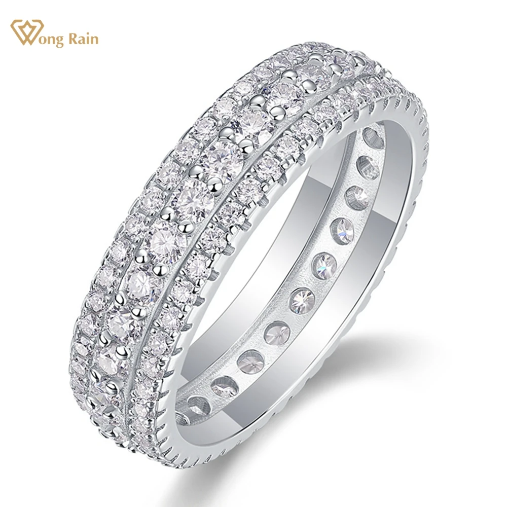 

Wong Rain 100% 925 Sterling Silver 3EX VVS1 D Color Sparkling Real Moissanite Diamond Row Ring for Women Jewelry Wedding Band