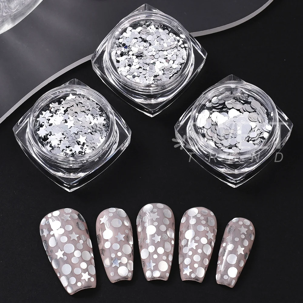 SWEET TREND-1/ 4 Boxen Mini Nail Art Polka Dot Stern Pailletten Flocken Silbern Glänzende Rechteckige Glitzer-Pailletten Zubehör für Maniküre – Detail 2