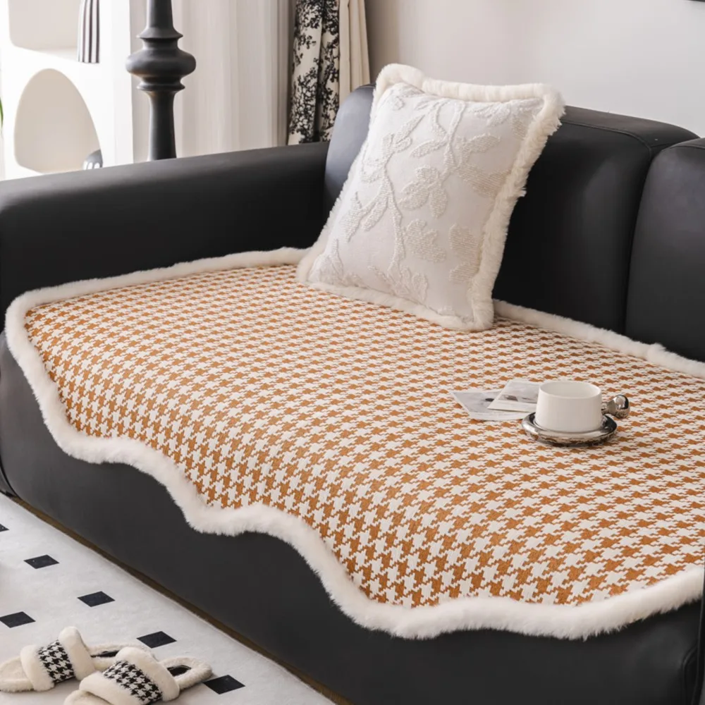 Vintage Irregularity Houndstooth Sofa Covers Plush Sectional Couch Non Slip Sofa Slipcover Furniture Protec Cushion Carpet