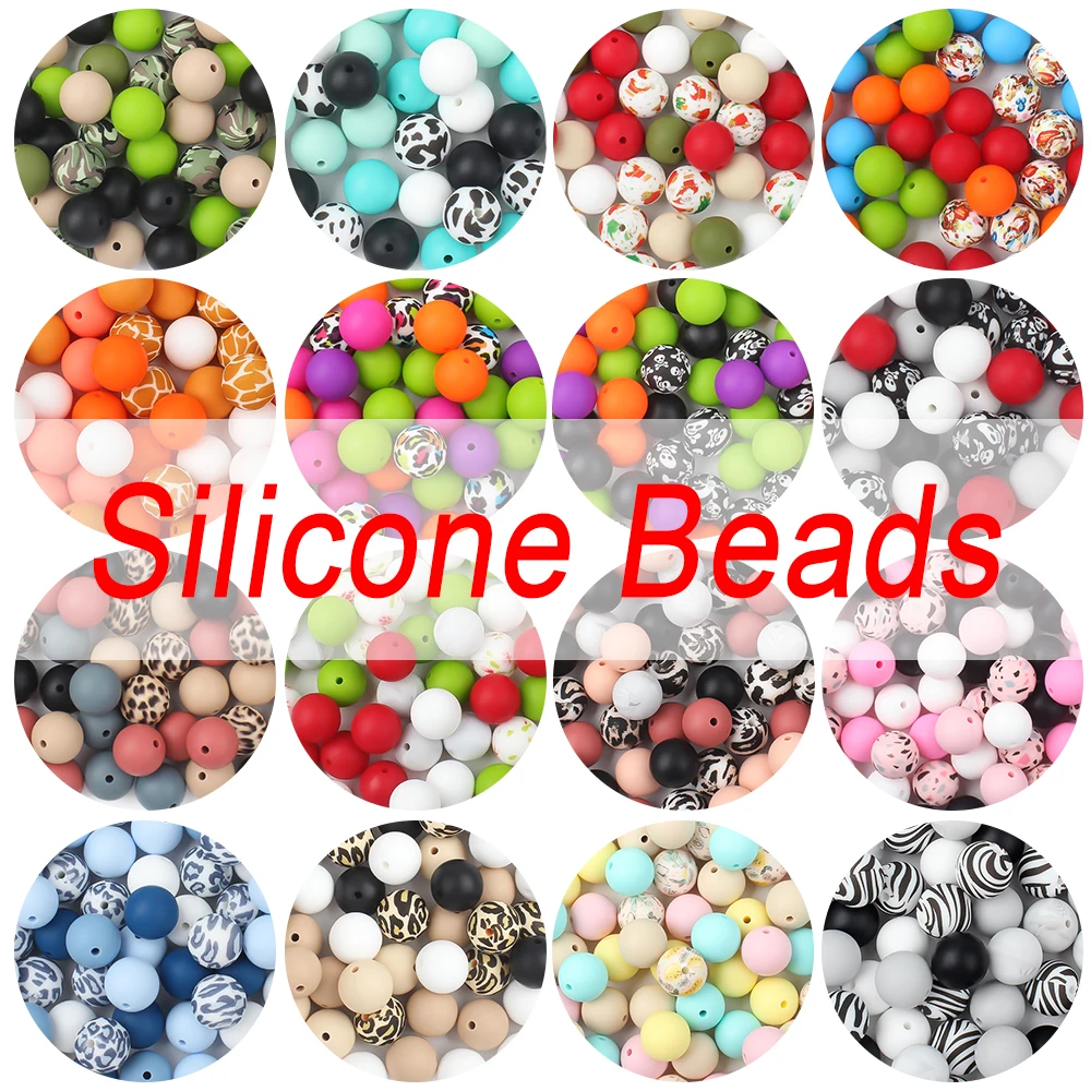 10pcs 15mm Silicone Baby Beads Round Teether Teething Beads DIY Pacifier Chain Necklace Pendant Toys Pen Decorate Accessories