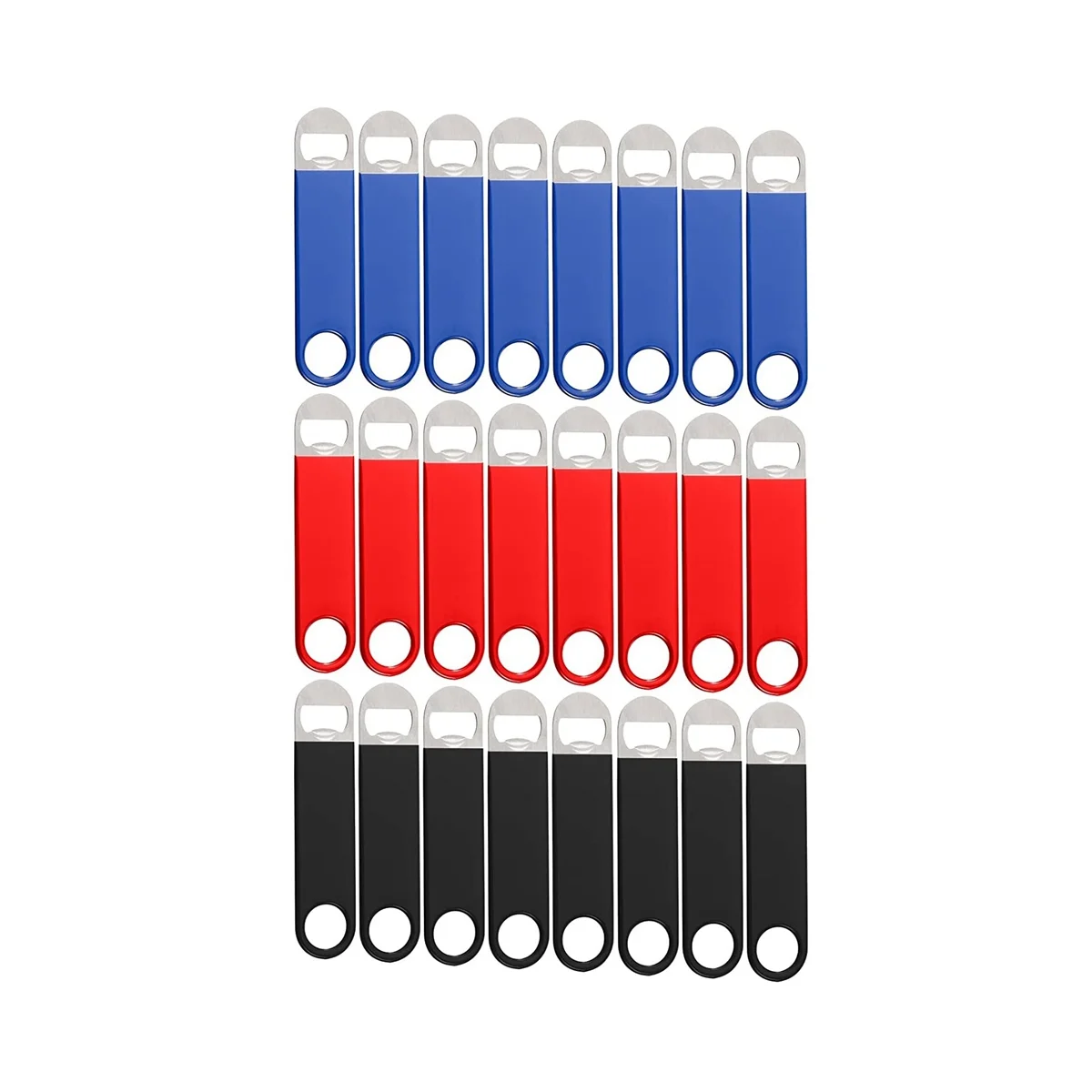 

24PCS 7 Inch Flat Bottle Opener Bulk Stainless Steel Beer Openers for Bartender Bar Kitchen Restaurant ,Red+Black+Blue