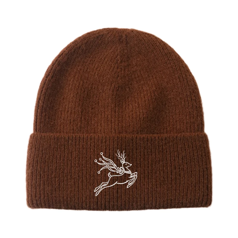 

Шапка-бини с вышивкой оленя, зимняя теплая вязаная шапка для папы для мужчин и женщин, унисекс, толстая шапка с черепом для катания на лыжах, пешего туризма, Рождества