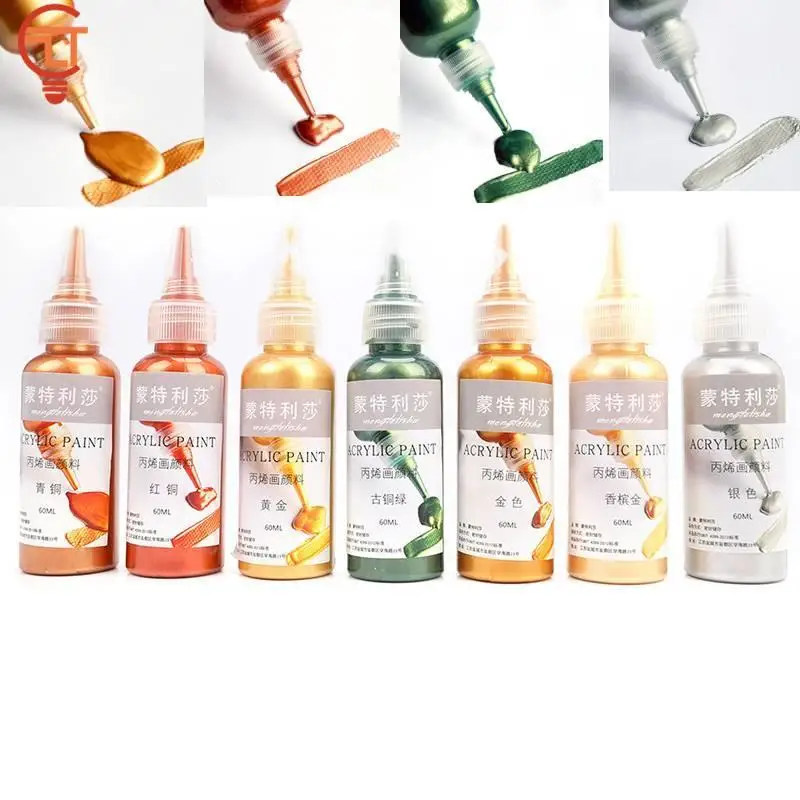 60ml Acrylic paint Gold Paint Metallic waterproof not faded for Statuary Coloring DIY hand clothes painted graffiti Pigments