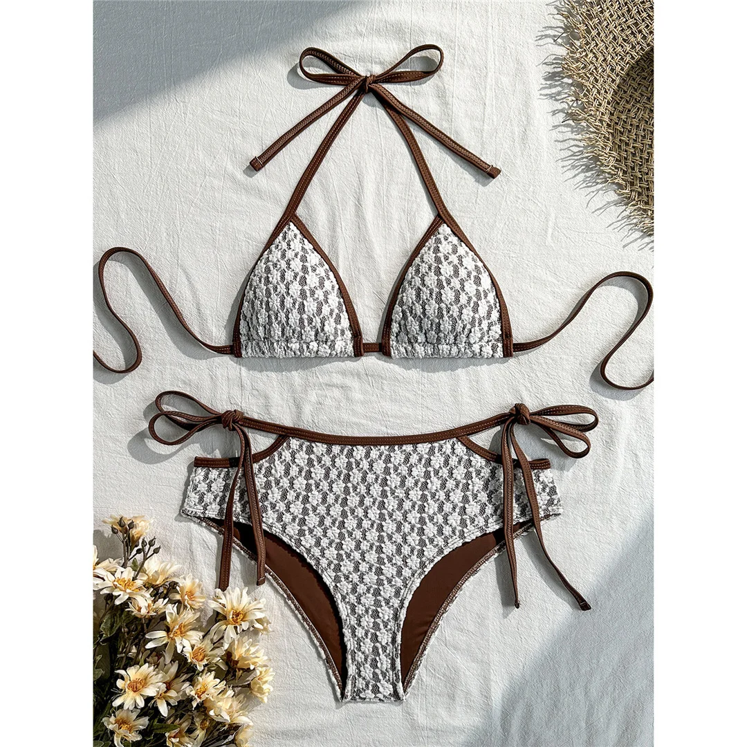 Sexy bedruckter Neckholder-Bikini mit hoher Taille, Damen-Badeanzug, zweiteiliges Bikini-Set, gepolsterter Badeanzug, Badebekleidung, Schwimmanzug V8481 – Detail 3