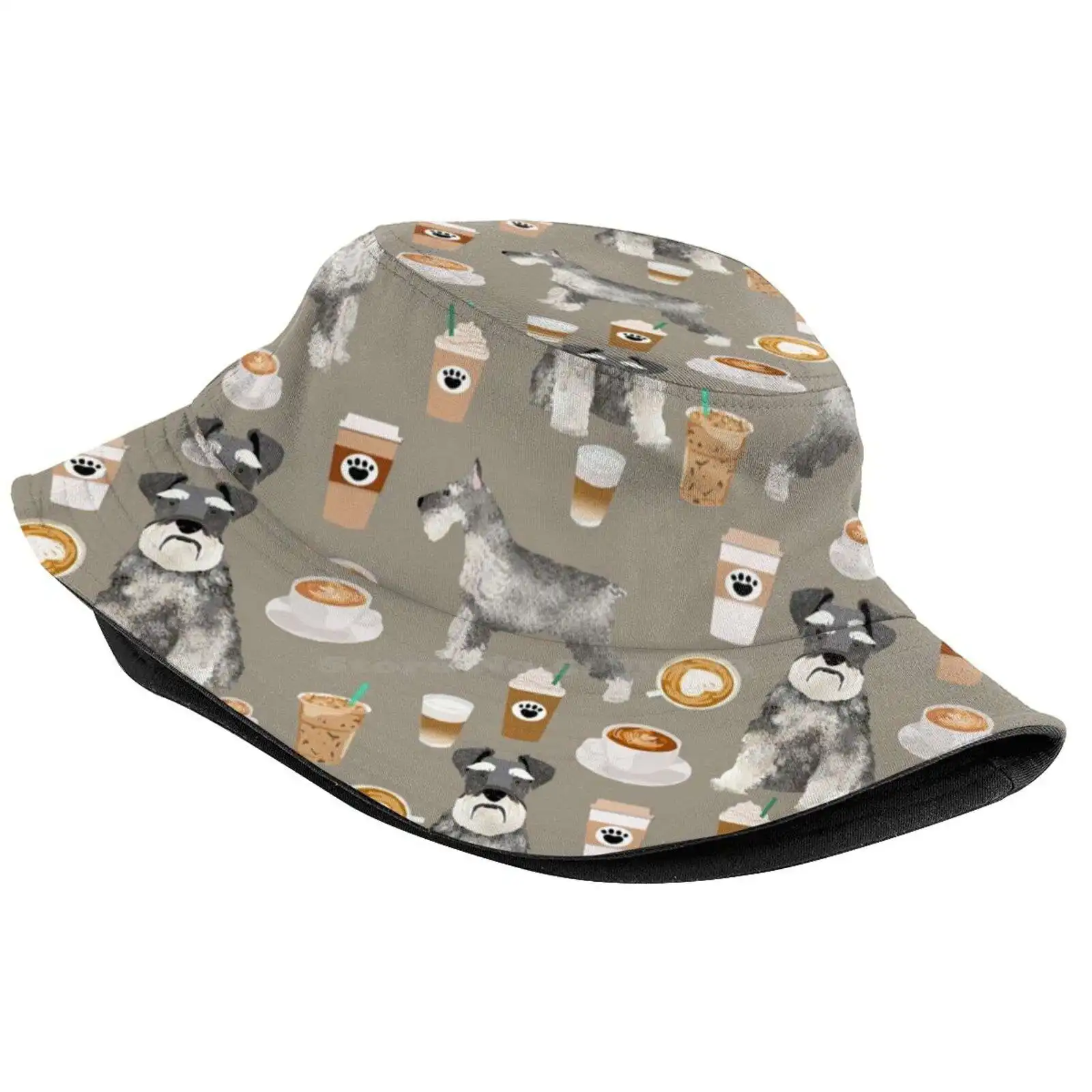 Schnauzer Coffee Dog Breed Pet Art Pure Breed Cafes Pupuccino Sun Cap Fisherman Hat Bucket Hats Coffee Dog Breed Pure Breed