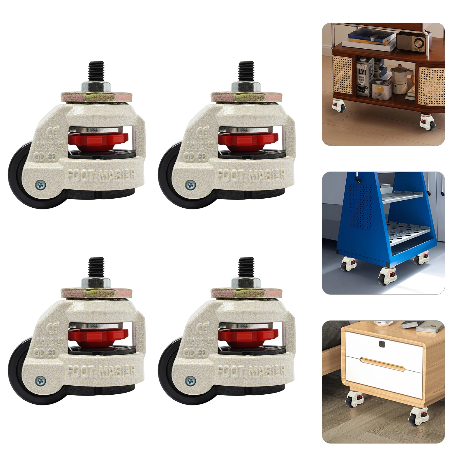 4Pcs Leveling Casters 550LBS Load Nylon Adjustable Machine Wheels with Lock for Furniture Medical Equipment