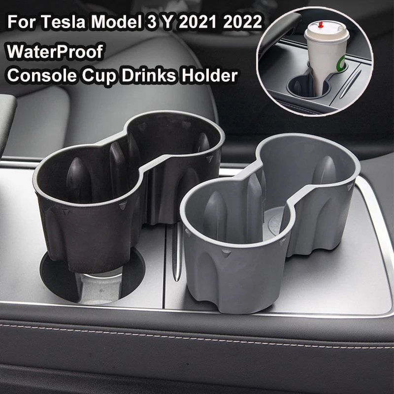 

Car Water Cup Holder WaterProof Console Cup Drinks Holder Double Hole Holder For Tesla Model 3 Y 2021 2022 Auto Car Accessories