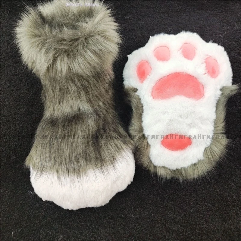 Fursuit Paws Cosplay Shoes Boots Props Accessories Furry Cat Boots Indoor Footwear Fluffy Animal Style Party Wearable Kig Sock